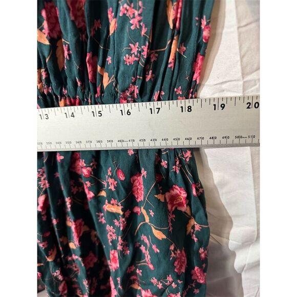 Free People Boho Floral Dress M Green Pink Long Sleeve Button Peasant Tunic - Picture 9 of 10